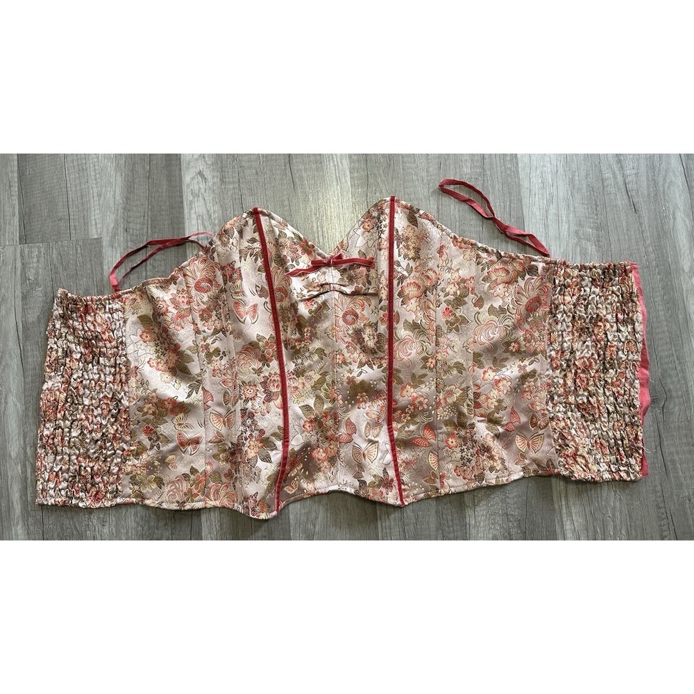 Betsy Johnson Strapless Brocade Butterfly Pink Velvet Sweetheart Corset Size 6 - Picture 9 of 16